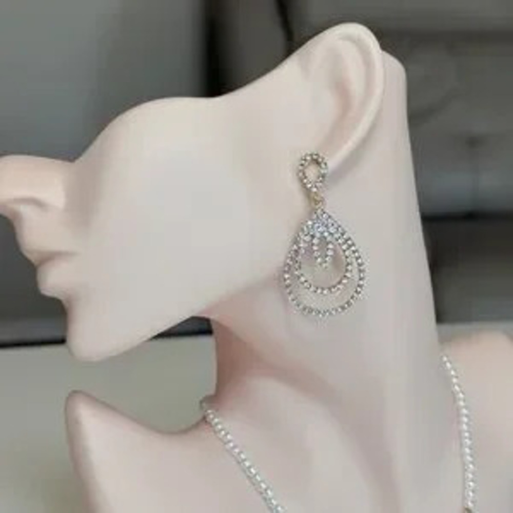 Gold-Tone Crystal Teardrop Dangle Earrings - Sparkling White Crystals